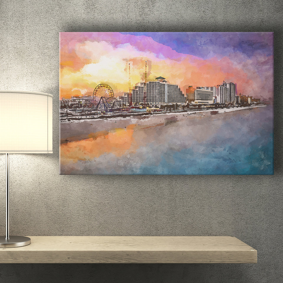 Daytona Beach Florida Usa Beachfront Skyline City Art Watercolor Canvas Prints Wall Art Home Decor, Large Canvas