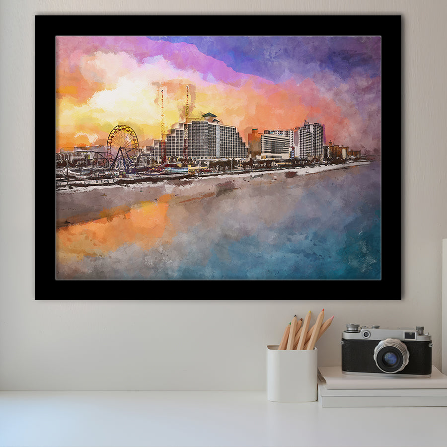 Daytona Beach Florida Usa Beachfront Skyline City Art Watercolor Framed Art Prints Wall Art Decor,Framed Picture