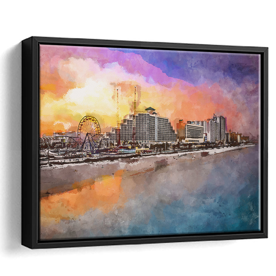 Daytona Beach Florida Usa Beachfront Skyline City Art Watercolor Framed Canvas Prints Wall Art Home Decor,Floating Frame