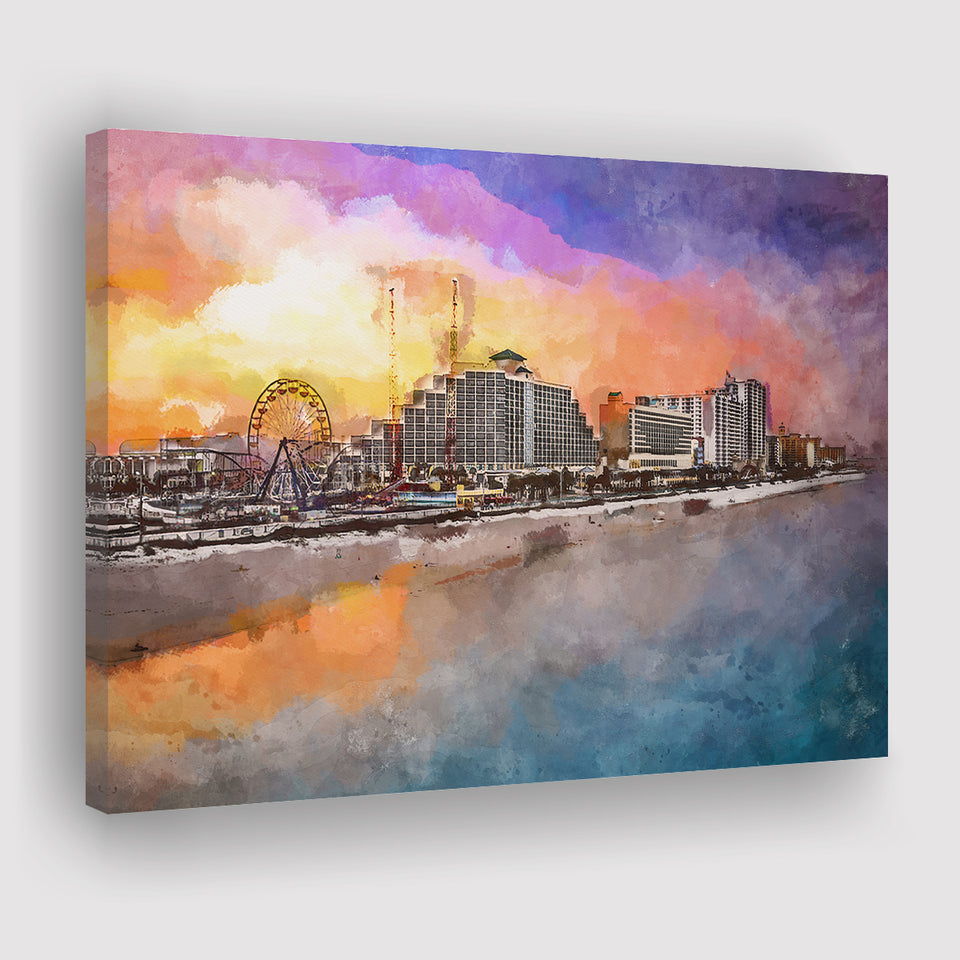 Daytona Beach Florida Usa Beachfront Skyline City Art Watercolor Canvas Prints Wall Art Home Decor, Large Canvas