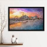 Daytona Beach Florida Usa Beachfront Skyline City Art Watercolor Framed Canvas Prints Wall Art Home Decor,Floating Frame