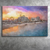 Daytona Beach Florida Usa Beachfront Skyline City Art Watercolor Canvas Prints Wall Art Home Decor, Large Canvas