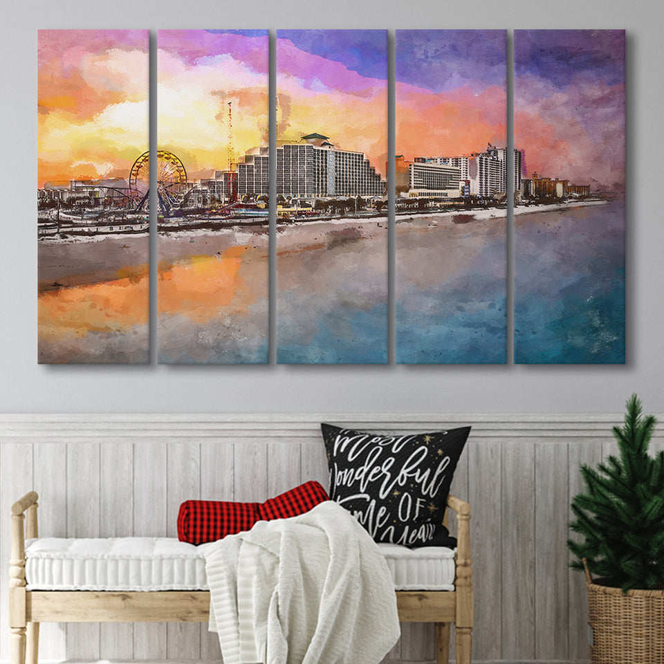 Daytona Beach Florida Usa Beachfront Skyline 5 Pieces Extra Large Canvas Prints Wall Art Home Decor
