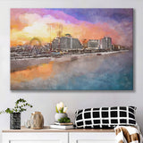 Daytona Beach Florida Usa Beachfront Skyline City Art Watercolor Canvas Prints Wall Art Home Decor, Large Canvas