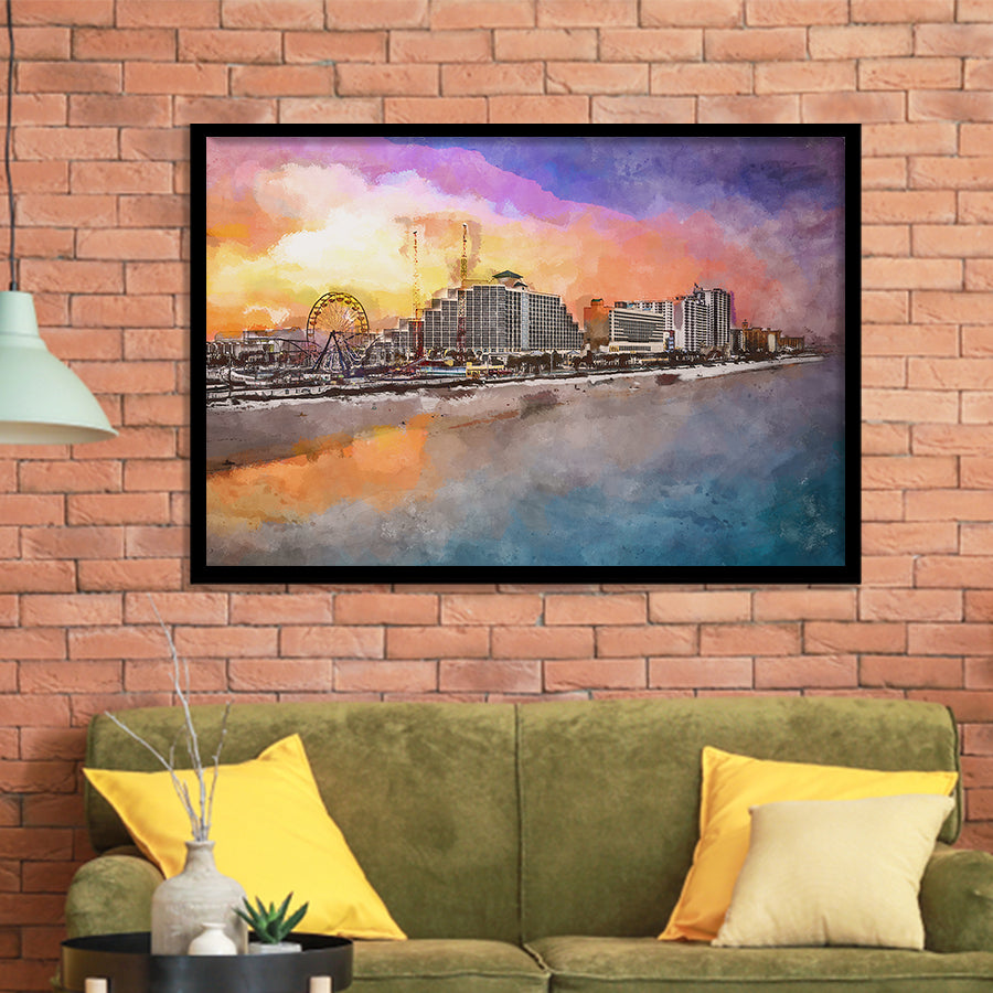 Daytona Beach Florida Usa Beachfront Skyline City Art Watercolor Framed Art Prints Wall Art Decor,Framed Picture