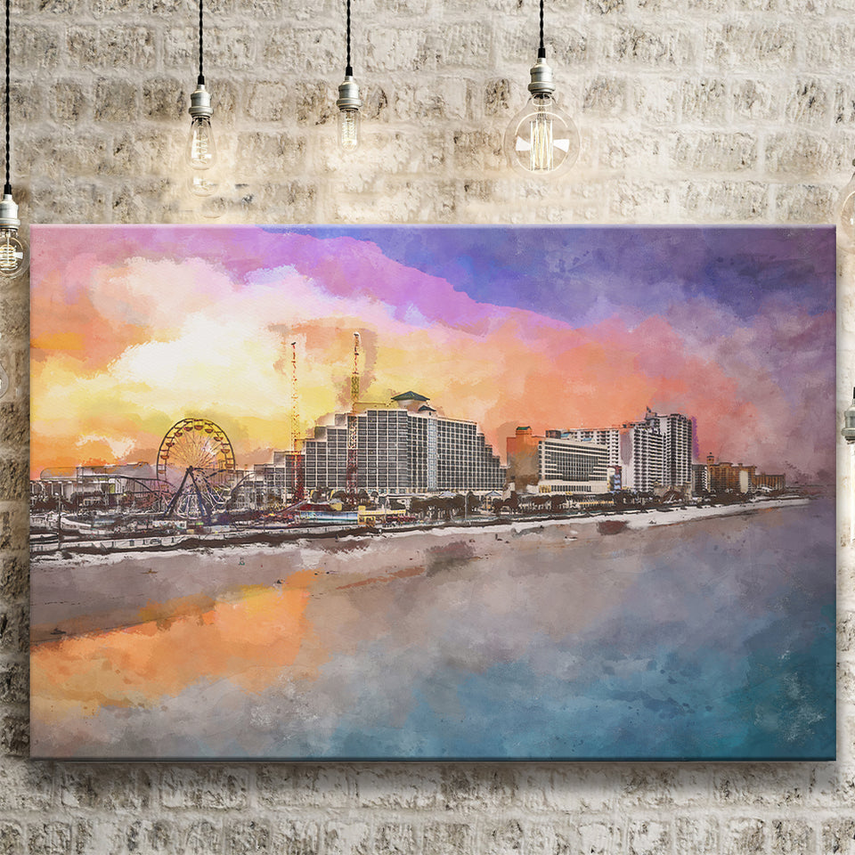 Daytona Beach Florida Usa Beachfront Skyline City Art Watercolor Canvas Prints Wall Art Home Decor, Large Canvas