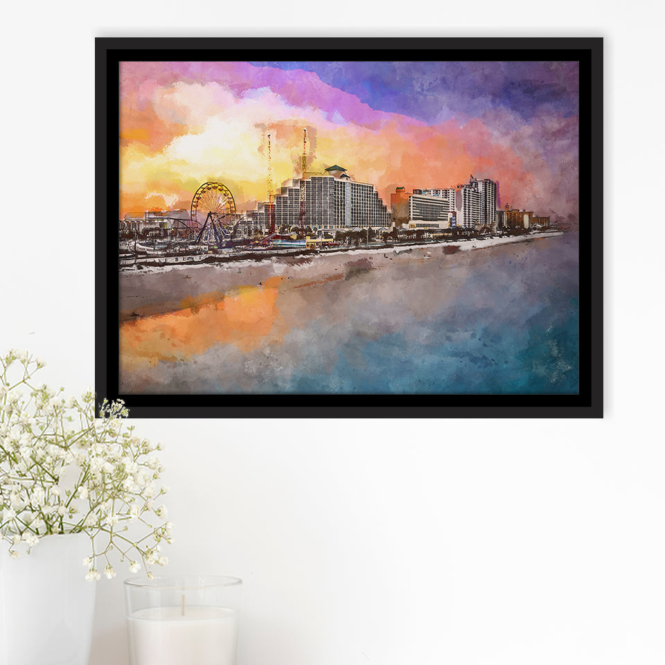 Daytona Beach Florida Usa Beachfront Skyline City Art Watercolor Framed Canvas Prints Wall Art Home Decor,Floating Frame