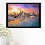 Daytona Beach Florida Usa Beachfront Skyline City Art Watercolor Framed Canvas Prints Wall Art Home Decor,Floating Frame