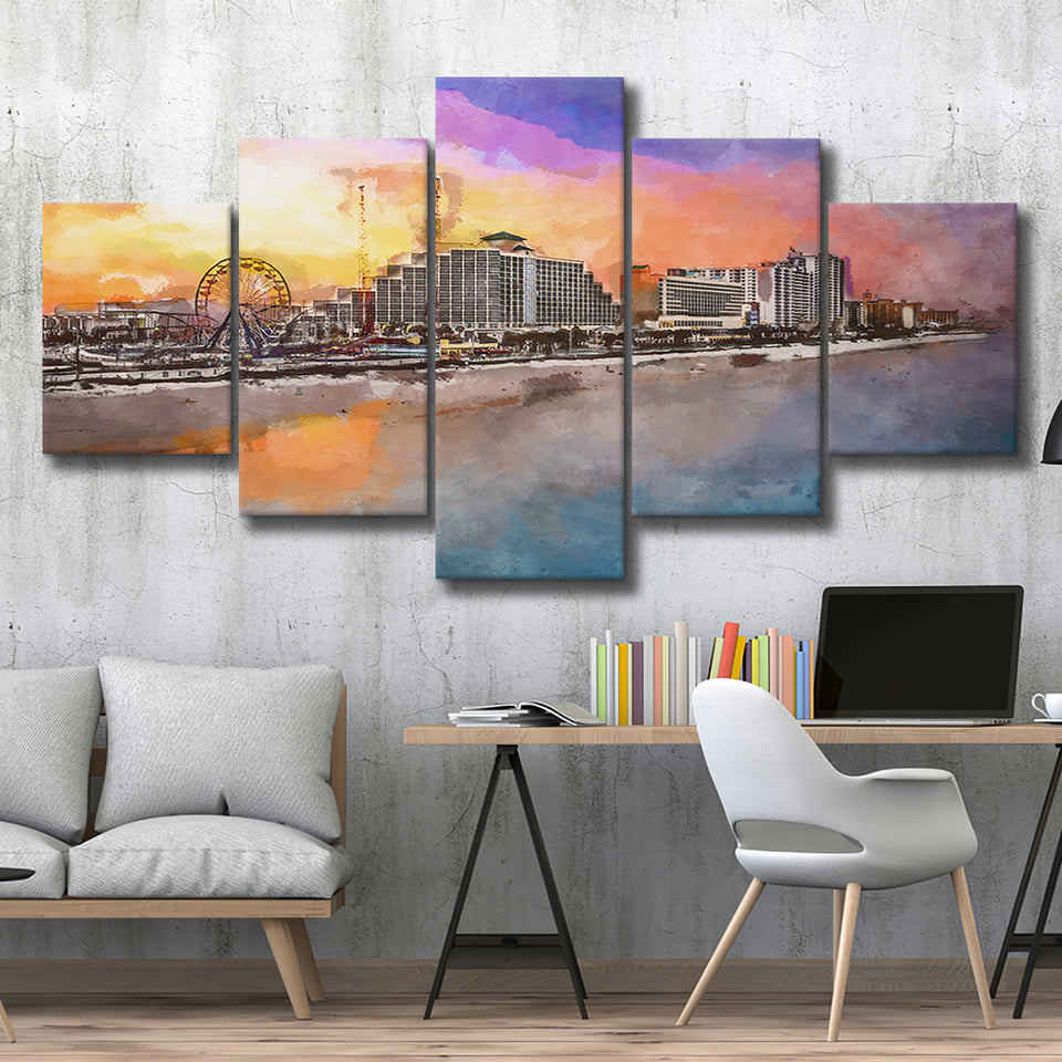Daytona Beach Florida Usa Beachfront Skyline 5 Pieces Mixed Canvas Prints Wall Art Home Decor