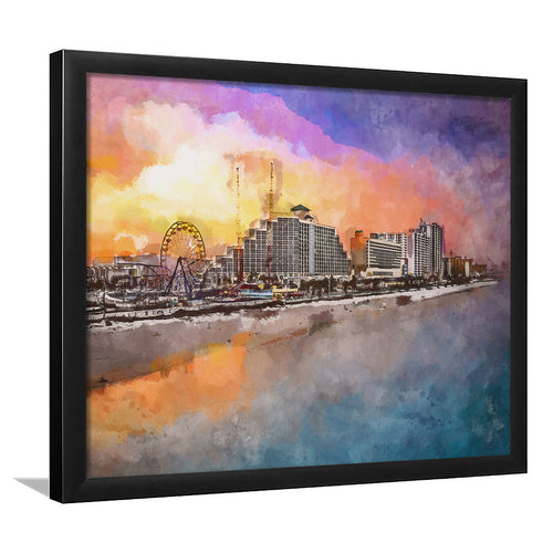 Daytona Beach Florida Usa Beachfront Skyline City Art Watercolor Framed Art Prints Wall Art Decor,Framed Picture