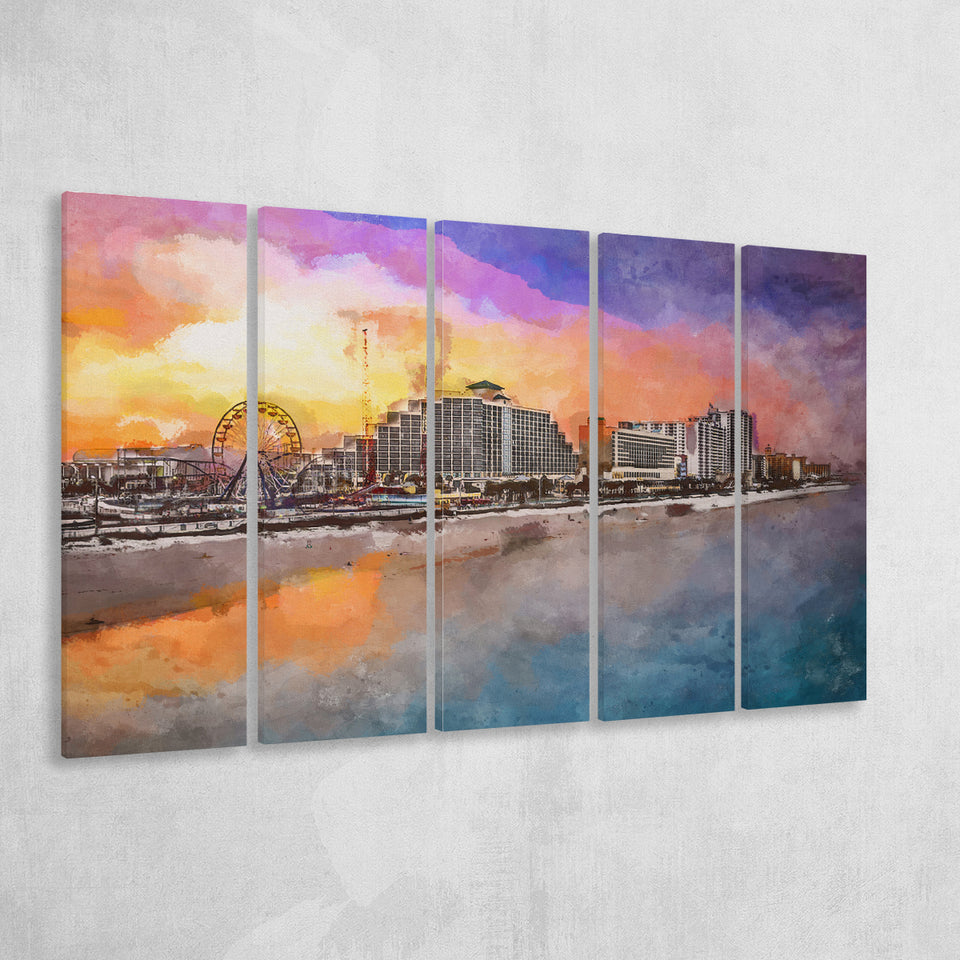 Daytona Beach Florida Usa Beachfront Skyline 5 Pieces Extra Large Canvas Prints Wall Art Home Decor