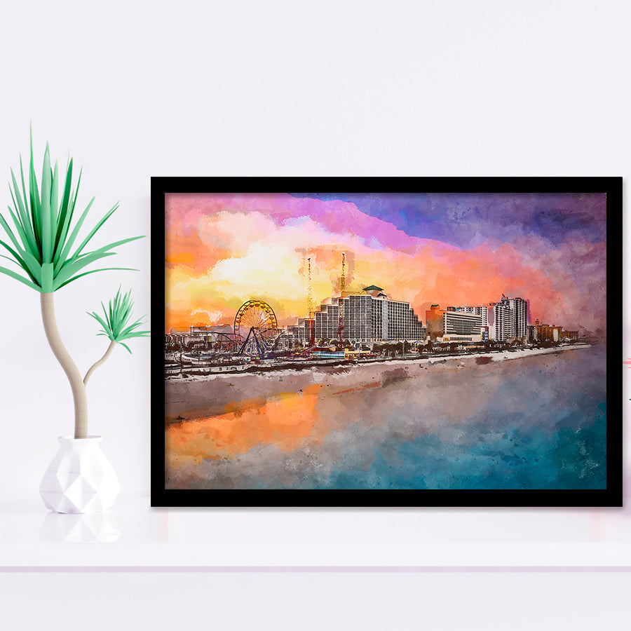 Daytona Beach Florida Usa Beachfront Skyline City Art Watercolor Framed Art Prints Wall Art Decor,Framed Picture