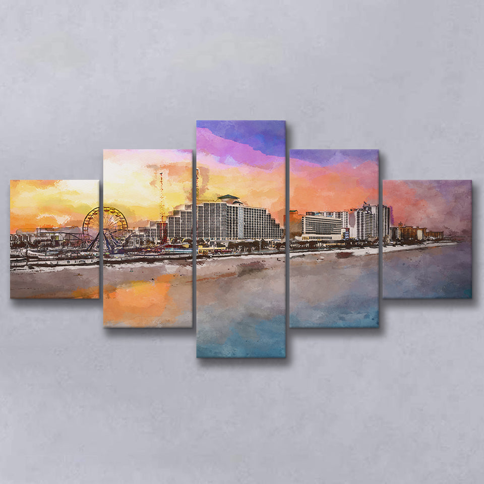 Daytona Beach Florida Usa Beachfront Skyline 5 Pieces Mixed Canvas Prints Wall Art Home Decor