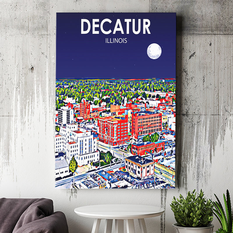 Decatur Illinois Art Sunset Landscape V1 ,City Art Print, Large Canvas, Canvas Print Wall Art Home Decor