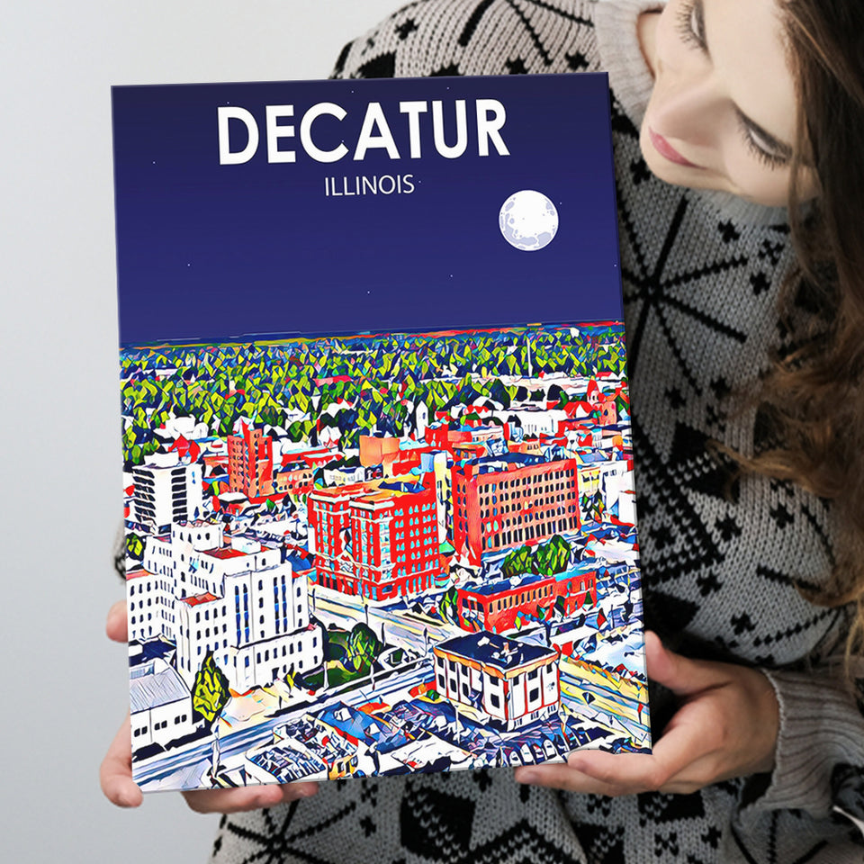 Decatur Illinois Art Sunset Landscape V1 ,City Art Print, Large Canvas, Canvas Print Wall Art Home Decor