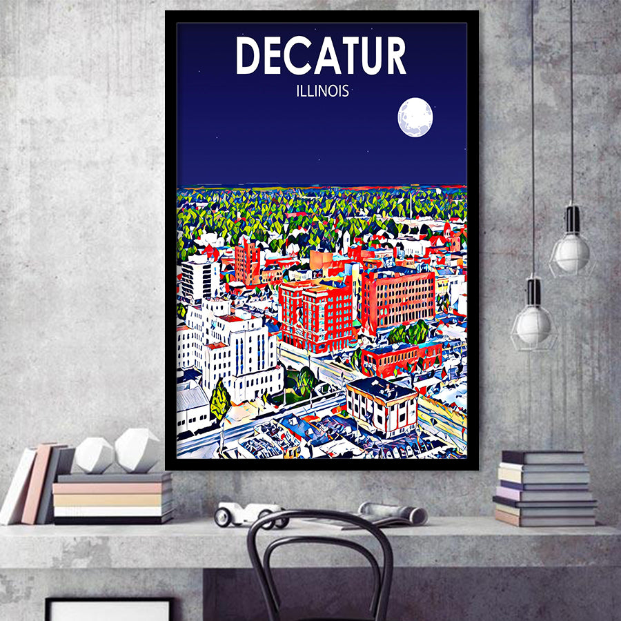Decatur Illinois Art Sunset Landscape V1, City Art Print, Framed Art Print Wall Art Home Decor, Framed Picture