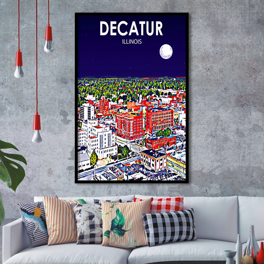 Decatur Illinois Art Sunset Landscape V1, City Art Print, Framed Art Print Wall Art Home Decor, Framed Picture