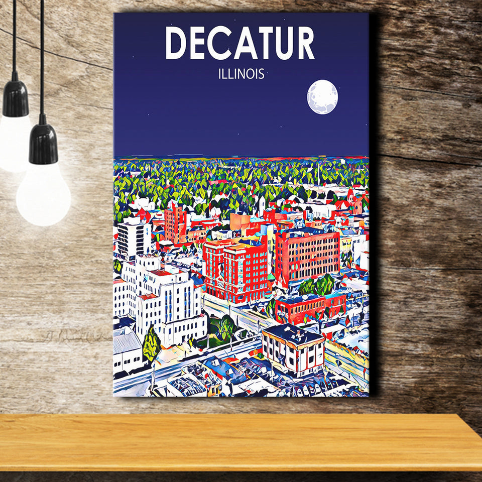 Decatur Illinois Art Sunset Landscape V1 ,City Art Print, Large Canvas, Canvas Print Wall Art Home Decor