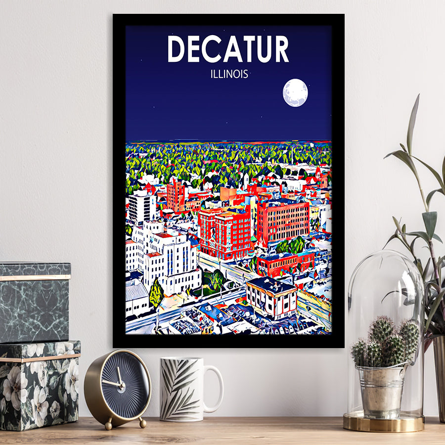 Decatur Illinois Art Sunset Landscape V1, City Art Print, Framed Art Print Wall Art Home Decor, Framed Picture