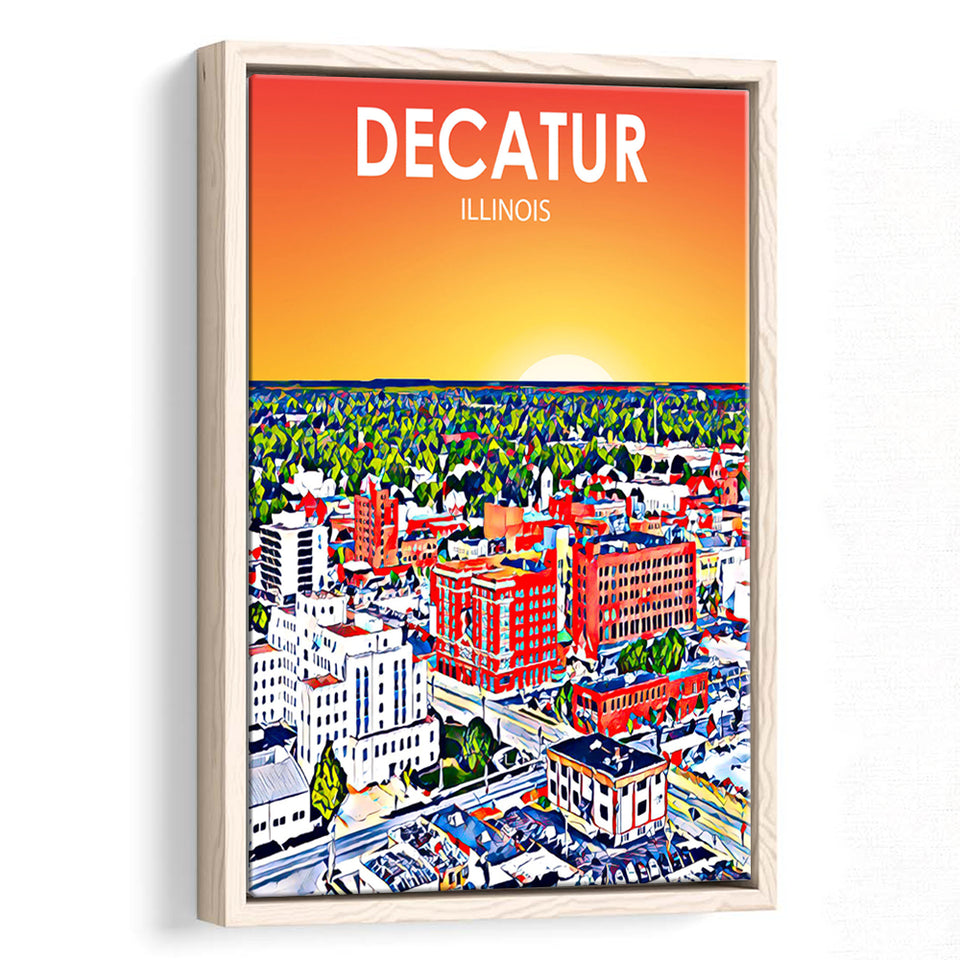 Decatur Illinois Art Sunset Landscape, Large Canvas, Framed Canvas Print Wall Art Home Decor, Floating Frame