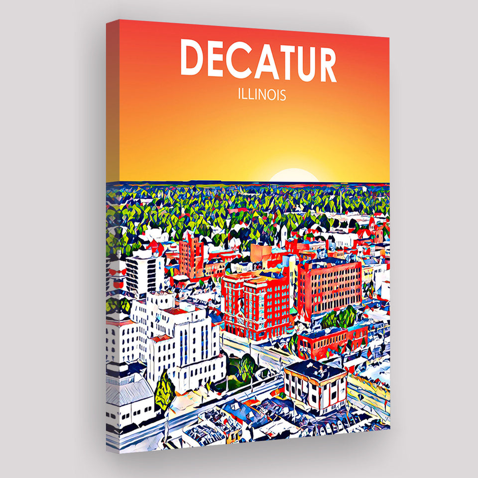 Decatur Illinois Art Sunset Landscape ,City Art Print, Large Canvas, Canvas Print Wall Art Home Decor