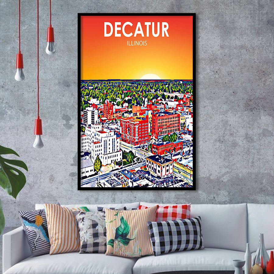 Decatur Illinois Art Sunset Landscape, City Art Print, Framed Art Print Wall Art Home Decor, Framed Picture