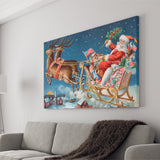 Deer Christmas Sledge Santa Claus Holidays Xmas Canvas Prints Wall Art - Painting Canvas, Home Wall Decor, For Sale, Canvas Gift