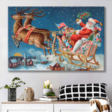 Deer Christmas Sledge Santa Claus Holidays Xmas Canvas Prints Wall Art - Painting Canvas, Home Wall Decor, For Sale, Canvas Gift