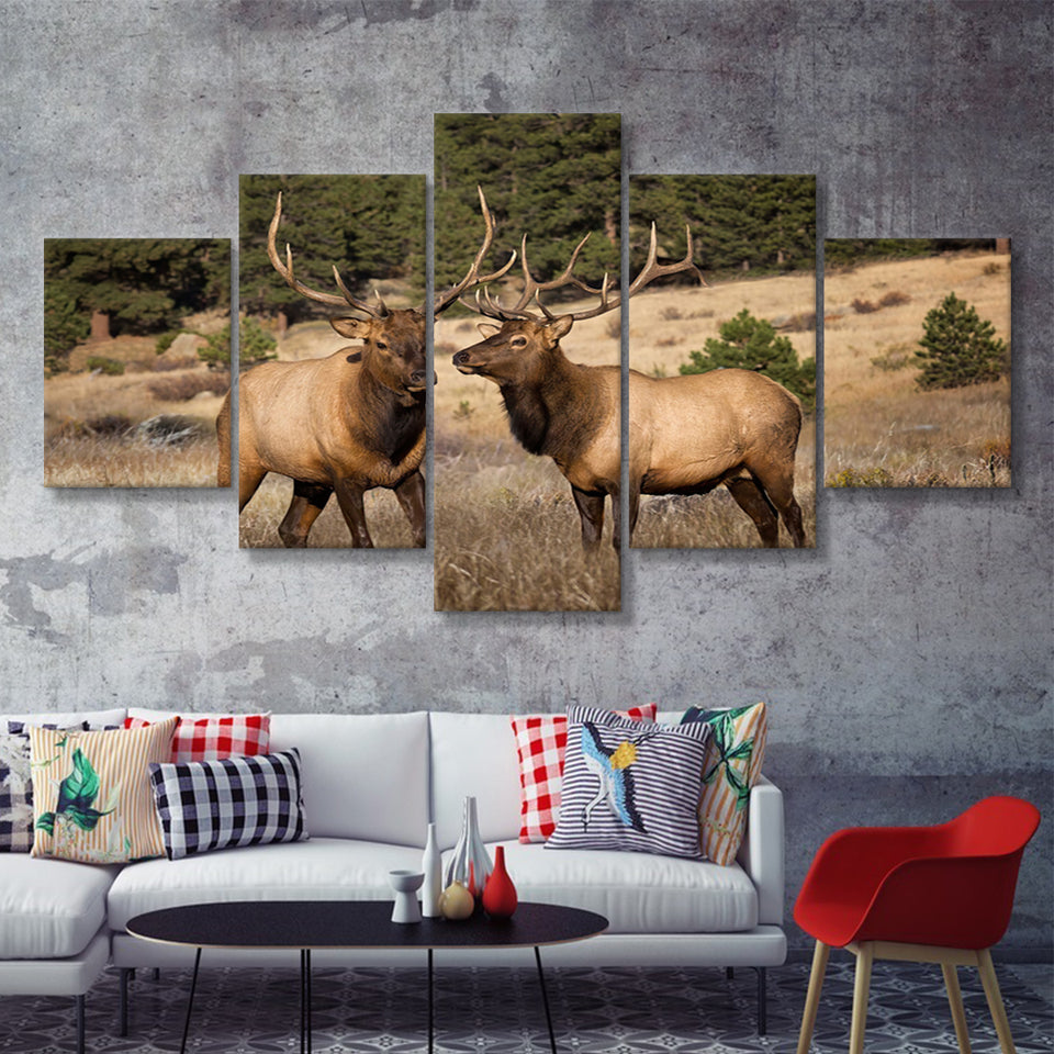Deer Couple Canvas Wall Art Forest Animal 5 Pieces Canvas Prints Wall Art - Painting Canvas,Wall Decor, Multi Panel,5 Panels