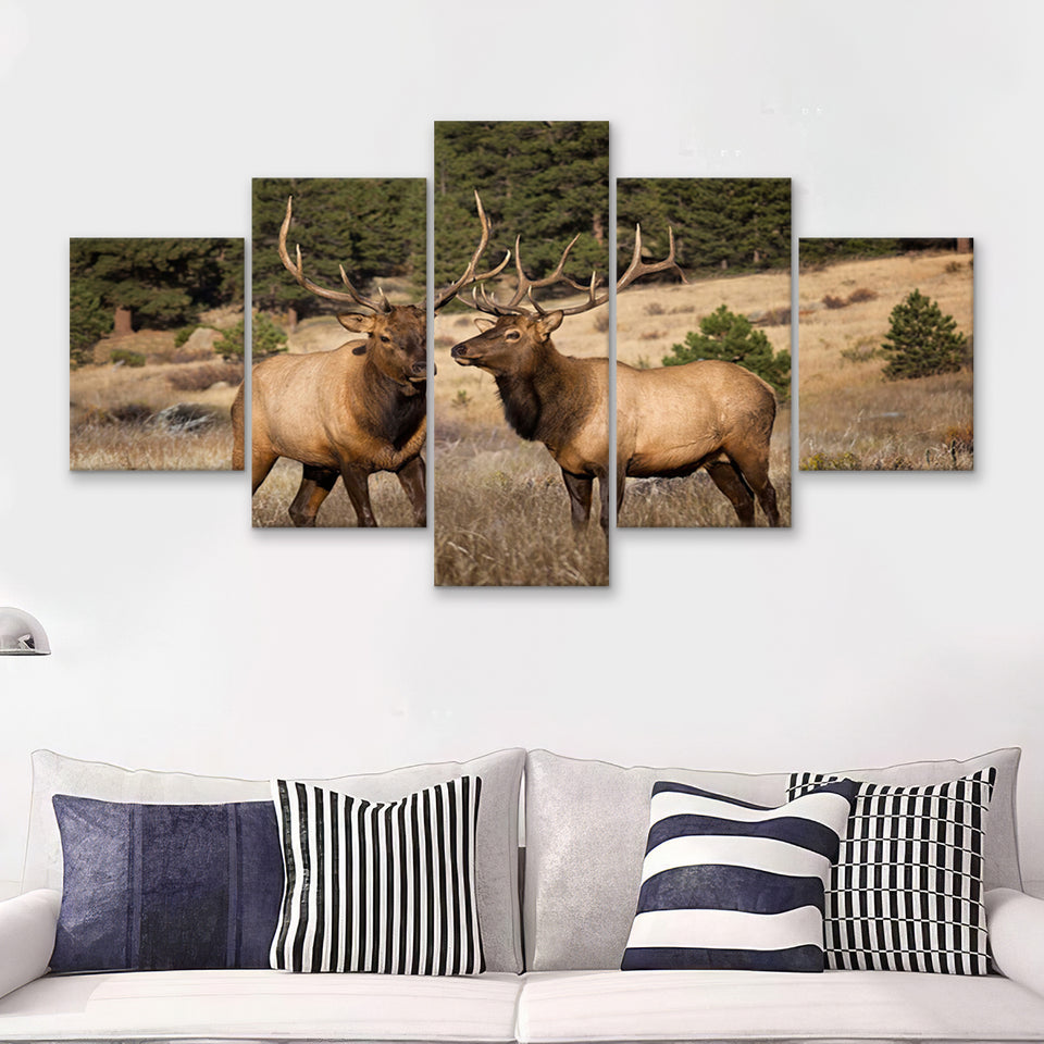 Deer Couple Canvas Wall Art Forest Animal 5 Pieces Canvas Prints Wall Art - Painting Canvas,Wall Decor, Multi Panel,5 Panels