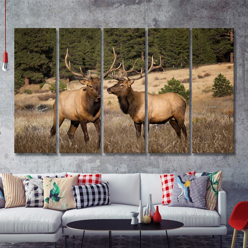 Deer Couple Canvas Wall Art Forest Animal 5 Pieces B Canvas Prints Wall Art - Painting Canvas,Wall Decor, Multi Panel,5 Panels