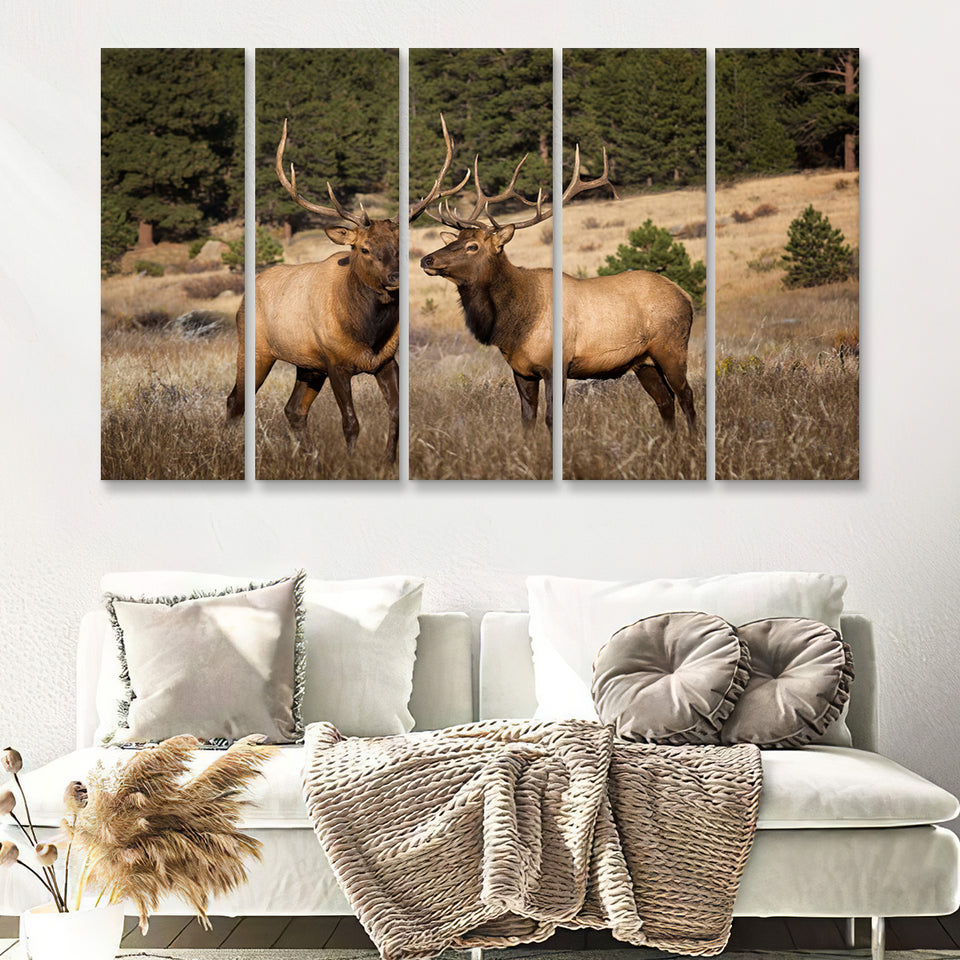 Deer Couple Canvas Wall Art Forest Animal 5 Pieces B Canvas Prints Wall Art - Painting Canvas,Wall Decor, Multi Panel,5 Panels