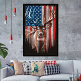 Deer Flag Usa Framed Art Prints Wall Decor - Painting Prints, Wall Art, Framed Picture, For Sale