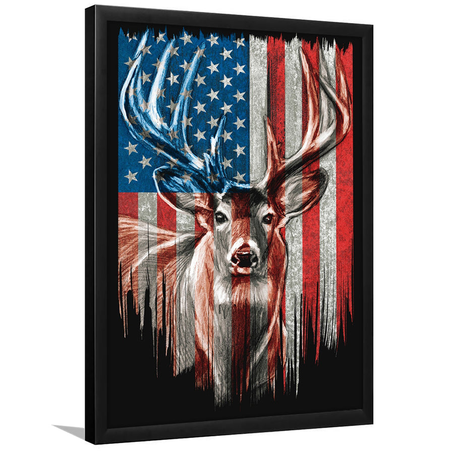Deer Flag Usa Framed Art Prints Wall Decor - Painting Prints, Wall Art, Framed Picture, For Sale