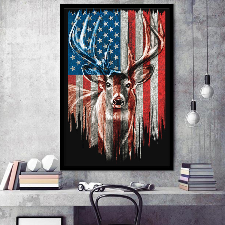 Deer Flag Usa Framed Art Prints Wall Decor - Painting Prints, Wall Art, Framed Picture, For Sale