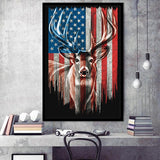 Deer Flag Usa Framed Art Prints Wall Decor - Painting Prints, Wall Art, Framed Picture, For Sale