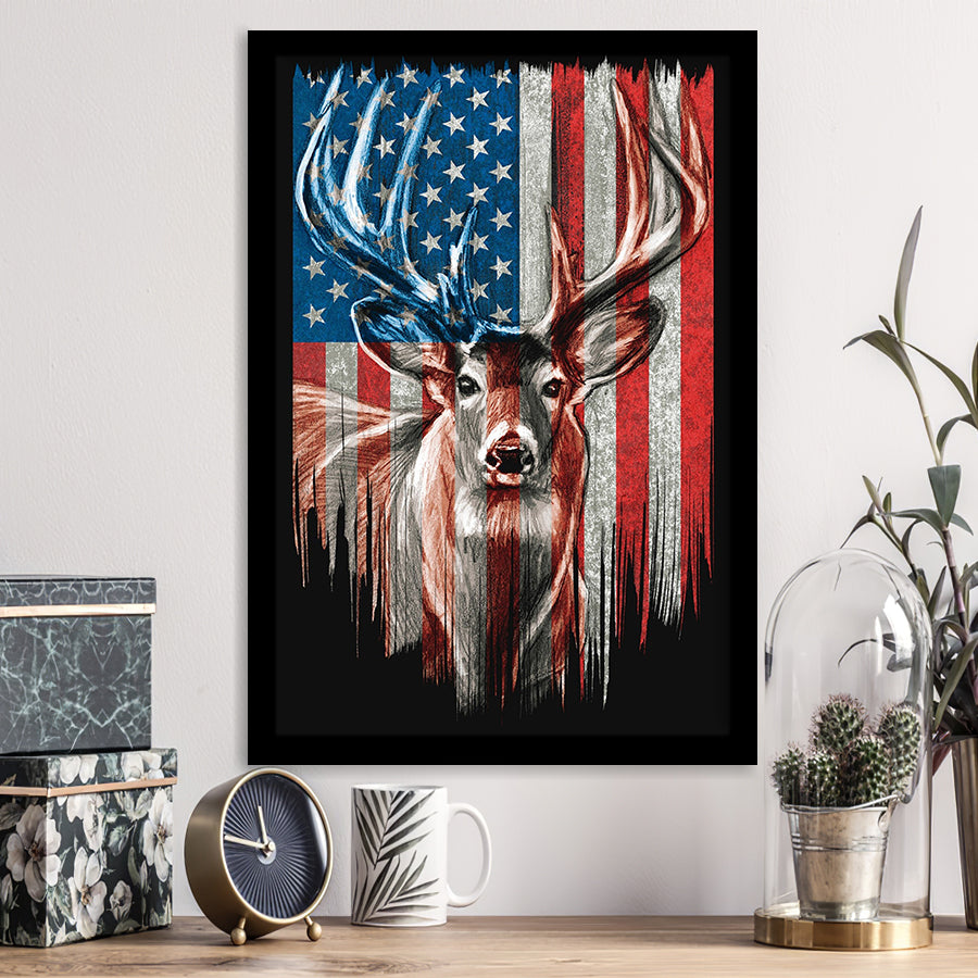 Deer Flag Usa Framed Art Prints Wall Decor - Painting Prints, Wall Art, Framed Picture, For Sale