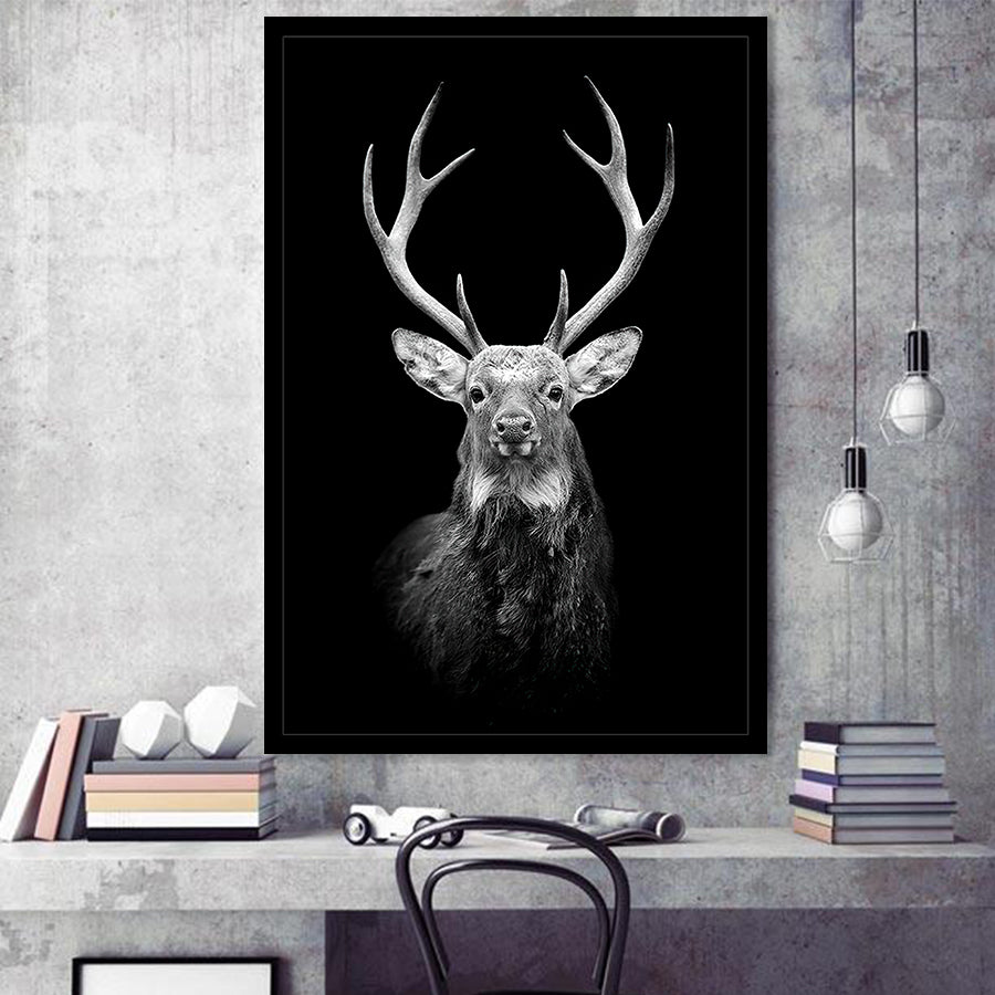 Deer Head Grey Black Hunting Decor Framed Art Prints Wall Decor - Painting Prints, Wall Art, Framed Picture, For Sale