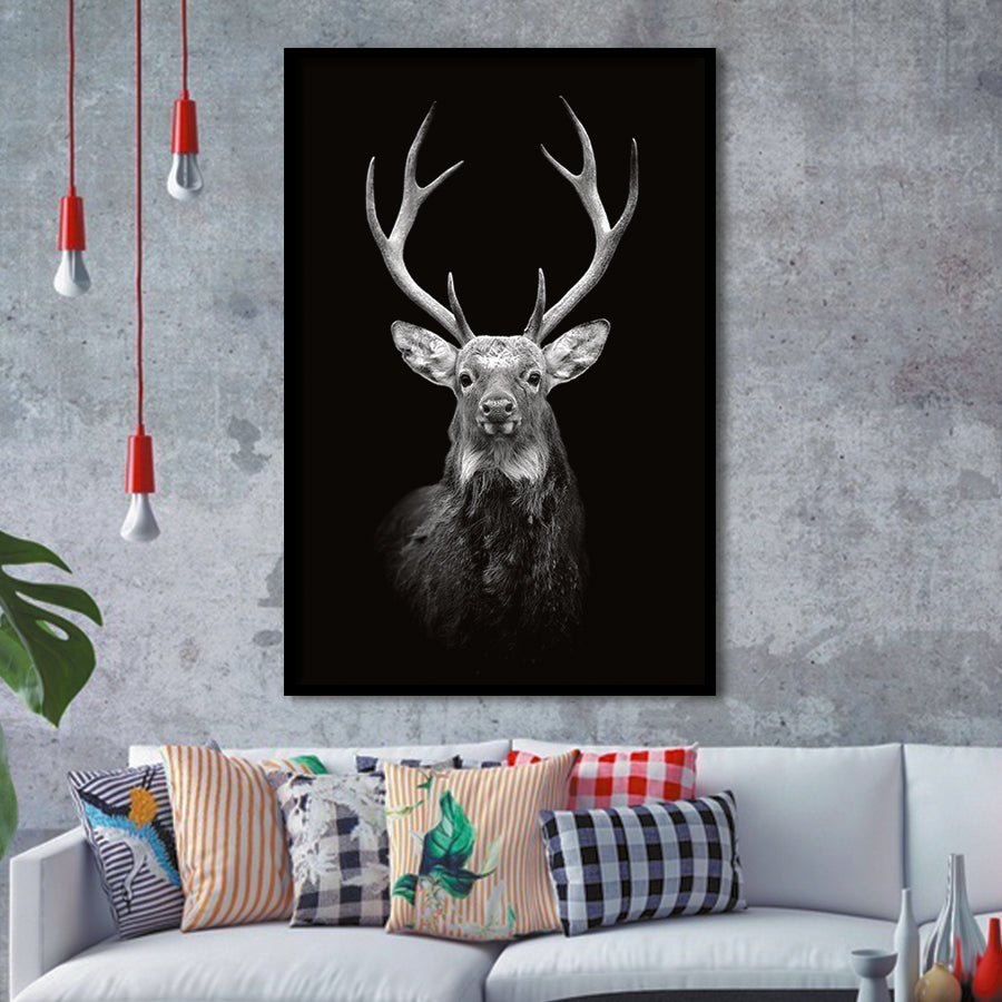 Deer Head Grey Black Hunting Decor Framed Art Prints Wall Decor - Painting Prints, Wall Art, Framed Picture, For Sale