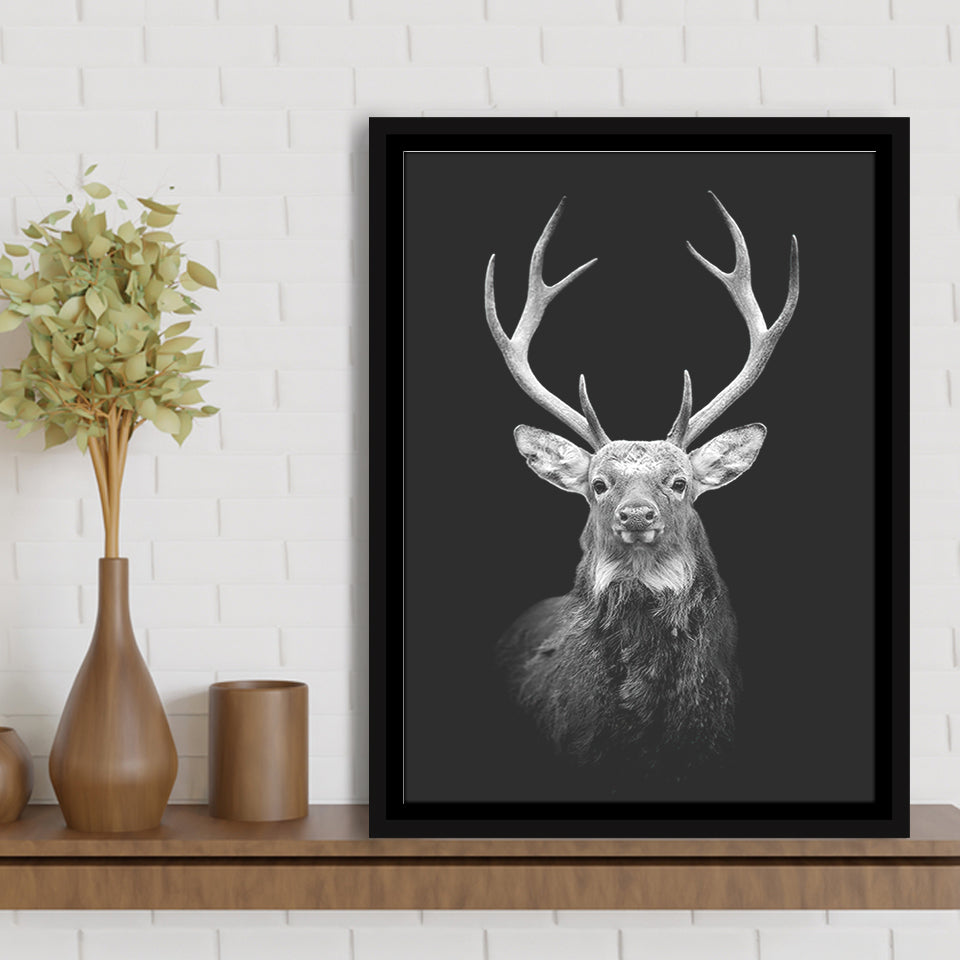 Deer Head Grey Black Hunting Decor Framed Canvas Prints Wall Art - Painting Canvas, Floating Frame, Painting Prints, For Sale