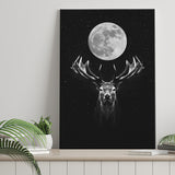 Deer Head And Moon Black White Canvas Prints Wall Art - Painting Canvas, Home Wall Decor, Painting Prints, For Sale
