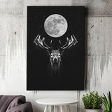 Deer Head And Moon Black White Canvas Prints Wall Art - Painting Canvas, Home Wall Decor, Painting Prints, For Sale