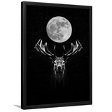 Deer Head And Moon Black White Framed Art Prints Wall Decor - Painting Prints, Wall Art, Framed Picture, For Sale