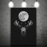 Deer Head And Moon Black White Canvas Prints Wall Art - Painting Canvas, Home Wall Decor, Painting Prints, For Sale