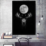 Deer Head And Moon Black White Framed Art Prints Wall Decor - Painting Prints, Wall Art, Framed Picture, For Sale
