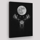 Deer Head And Moon Black White Canvas Prints Wall Art - Painting Canvas, Home Wall Decor, Painting Prints, For Sale