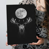 Deer Head And Moon Black White Canvas Prints Wall Art - Painting Canvas, Home Wall Decor, Painting Prints, For Sale