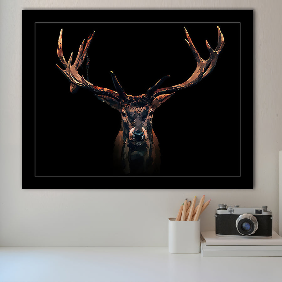 Deer Stag Head Black Wild Animal Framed Art Prints Wall Decor - Painting Prints,Wall Art, Framed Picture,For Sale