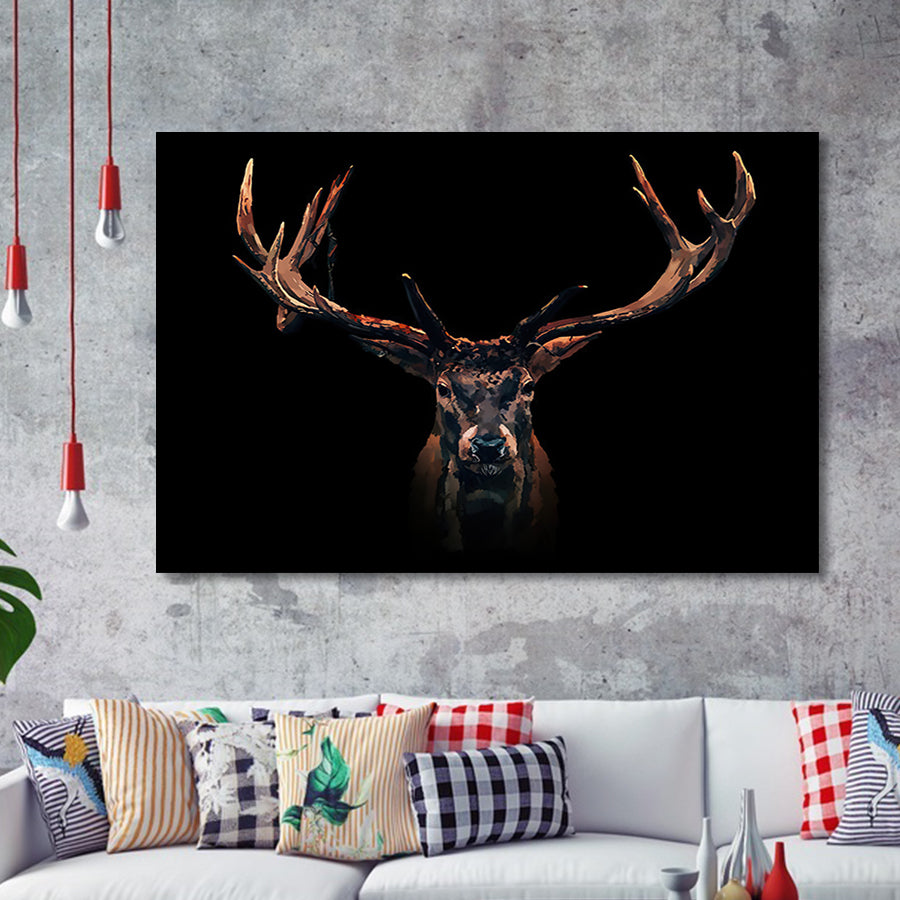Deer Stag Head Black Wild Animal Framed Art Prints Wall Decor - Painting Prints,Wall Art, Framed Picture,For Sale