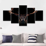 Deer Stag Head Black Wild Animal 5 Pieces Canvas Prints Wall Art - Painting Canvas,Wall Decor, Multi Panel,5 Panels